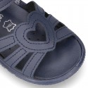 Washable leather Girl sandal shoes with heart detail and FLEXIBLE soles.