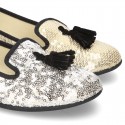 Women Ballet flat shoes SLIPPER style with sequins design.