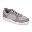 Knit cotton canvas Girl sneaker shoes combined with suede leather with ties closure.