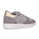 Knit cotton canvas Girl sneaker shoes combined with suede leather with ties closure.