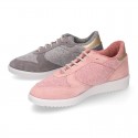 Knit cotton canvas Girl sneaker shoes combined with suede leather with ties closure.