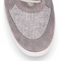 Knit cotton canvas Girl sneaker shoes combined with suede leather with ties closure.