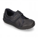 Kids OKAA School shoes closed with laceless, elastic band and reinforced toe cap in washable leather.