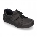 Kids OKAA School shoes closed with laceless, elastic band and reinforced toe cap in washable leather.
