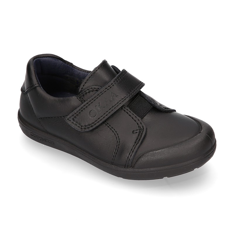 Zapato niño OKAA tipo deportivo sin cordones, elástico y puntera reforzada en piel lavable. CT012 | OkaaSpain