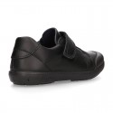 Kids OKAA School shoes closed with laceless, elastic band and reinforced toe cap in washable leather.