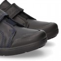 Kids OKAA School shoes closed with laceless, elastic band and reinforced toe cap in washable leather.