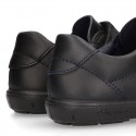 Kids OKAA School shoes closed with laceless, elastic band and reinforced toe cap in washable leather.