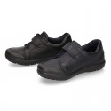 Kids OKAA School shoes closed with laceless, elastic band and reinforced toe cap in washable leather.