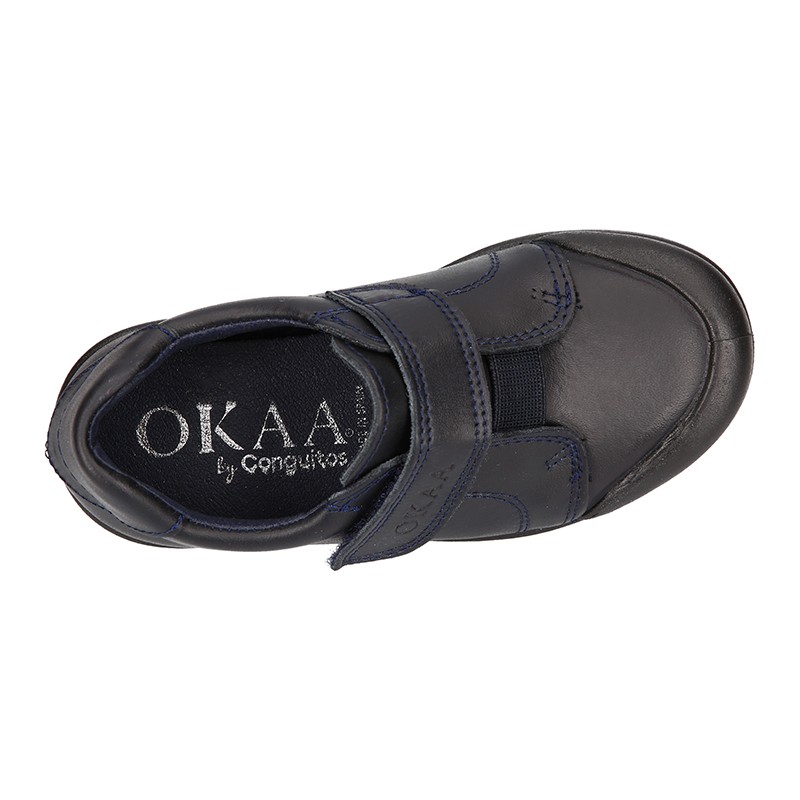Zapato colegial niño OKAA tipo Blucher sin cordones y puntera reforzada en  piel lavable. CT011