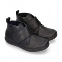 Kids OKAA Boot School shoes laceless and with reinforced toe cap in washable leather.