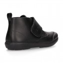 Kids OKAA Boot School shoes laceless and with reinforced toe cap in washable leather.