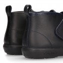 Kids OKAA Boot School shoes laceless and with reinforced toe cap in washable leather.