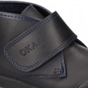 Kids OKAA Boot School shoes laceless and with reinforced toe cap in washable leather.