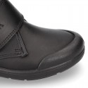 Kids OKAA Boot School shoes laceless and with reinforced toe cap in washable leather.