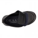 Kids OKAA Boot School shoes laceless and with reinforced toe cap in washable leather.