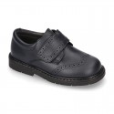 Nappa leather kids School shoes Blucher style laceless with chopped design.