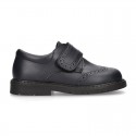 Nappa leather kids School shoes Blucher style laceless with chopped design.