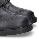 Nappa leather kids School shoes Blucher style laceless with chopped design.