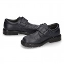 Nappa leather kids School shoes Blucher style laceless with chopped design.