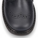 Nappa leather kids School shoes Blucher style laceless with chopped design.