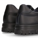 Girls OKAA Mary Jane School shoes with laceless and serrated rubber sole in washable leather.