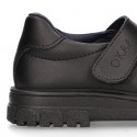 Girls OKAA Mary Jane School shoes with laceless and serrated rubber sole in washable leather.