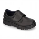 Kids OKAA Lace up School shoes with laceless and serrated rubber sole in washable leather.