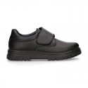 Kids OKAA Lace up School shoes with laceless and serrated rubber sole in washable leather.