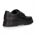 Kids OKAA Lace up School shoes with laceless and serrated rubber sole in washable leather.