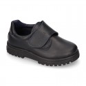 Kids OKAA Lace up School shoes with laceless and serrated rubber sole in washable leather.