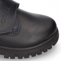 Kids OKAA Lace up School shoes with laceless and serrated rubber sole in washable leather.