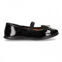 Girl´s BLACK PATENT Schoolballet flats with ribbon and elastic band.