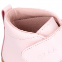 Little Girl Bootie school shoes laceless in PINK washable leather.