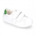 Washable Nappa leather Fashion OKAA kids School tennis shoes laceless.