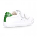 Washable Nappa leather Fashion OKAA kids School tennis shoes laceless.