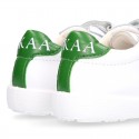 Washable Nappa leather Fashion OKAA kids School tennis shoes laceless.