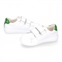 Washable Nappa leather Fashion OKAA kids School tennis shoes laceless.