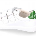 Washable Nappa leather Fashion OKAA kids School tennis shoes laceless.