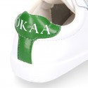 Washable Nappa leather Fashion OKAA kids School tennis shoes laceless.