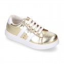 METAL finish leather OKAA Girl tennis shoes with laces.