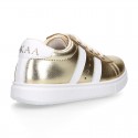 METAL finish leather OKAA Girl tennis shoes with laces.