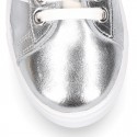 METAL finish leather OKAA Girl tennis shoes with laces.