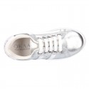 METAL finish leather OKAA Girl tennis shoes with laces.