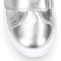 METAL finish leather OKAA Girl tennis shoes laceless.