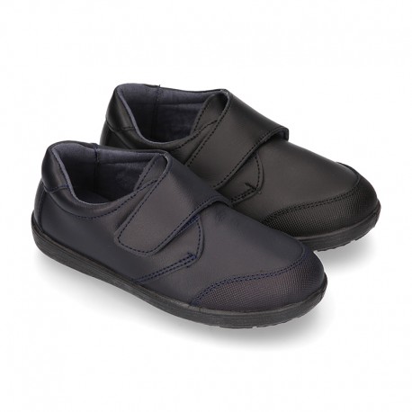 School Washable Nappa leather kids Blucher shoes laceless.