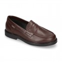 Classic school Kids Moccasin shoes in Nappa leather with rubber sole.