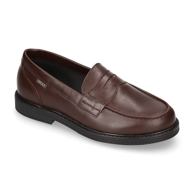 Classic school Kids Moccasin shoes in Nappa leather with rubber
