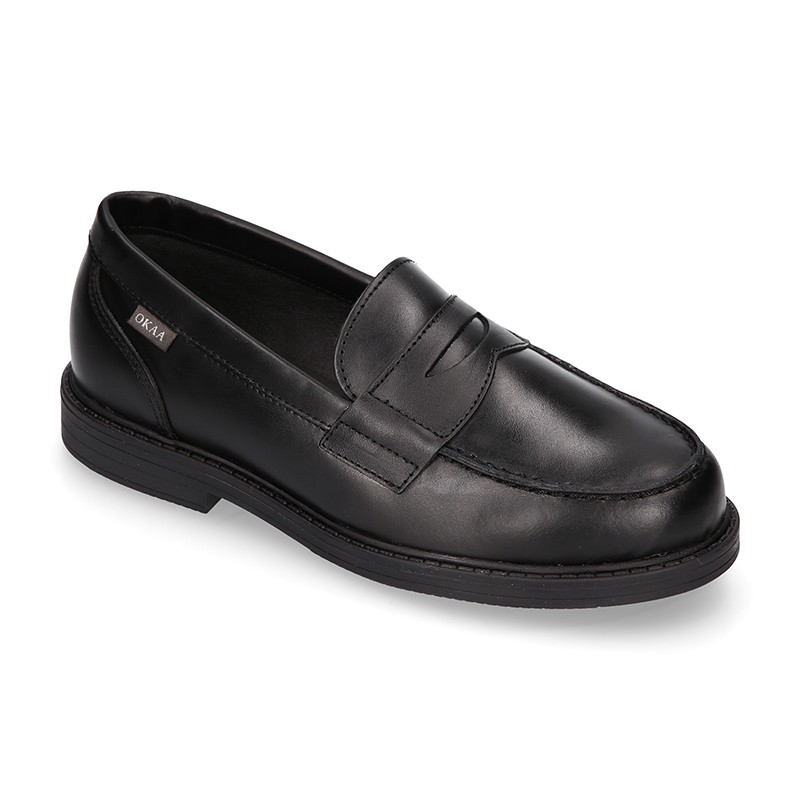 Classic school Kids Moccasin shoes in Nappa leather with rubber sole ...