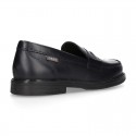 Classic school Kids Moccasin shoes in Nappa leather with rubber sole.